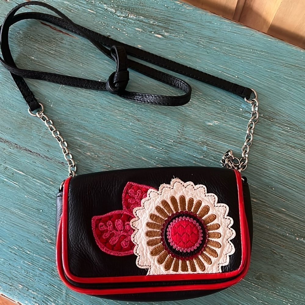 Brighton small crossbody embroidered flowers leather chain strap